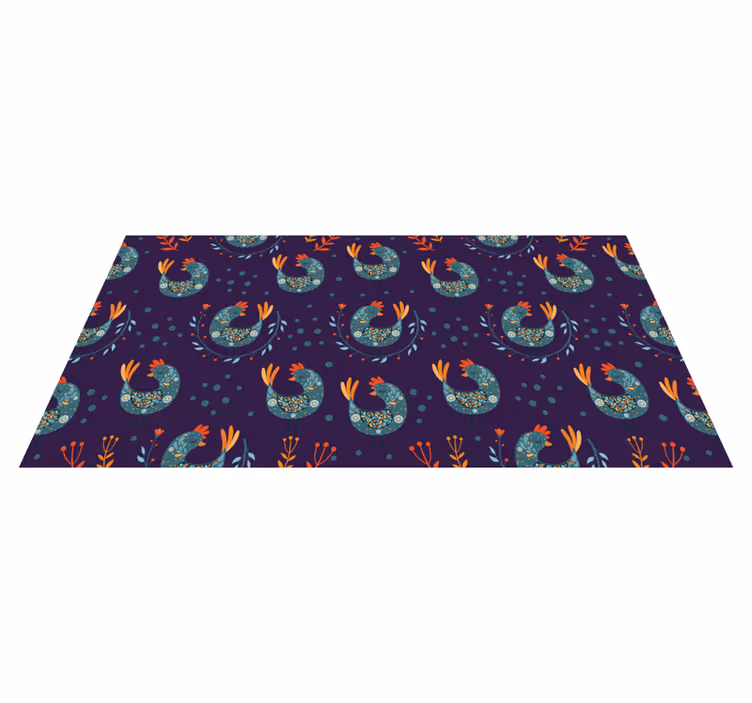 Vinyl tapijt bloemen en planten paarse kippen en bloemen - TenStickers