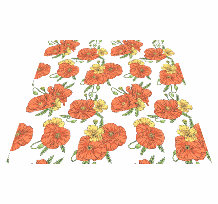 Vinyl tapijt bloemen en planten met klaprozen op wit - TenStickers