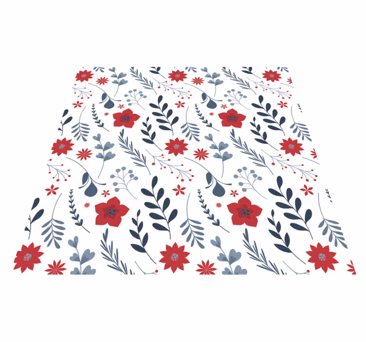 Vinyl tapijt bloemen en planten wit en rood bloemmotief - TenStickers