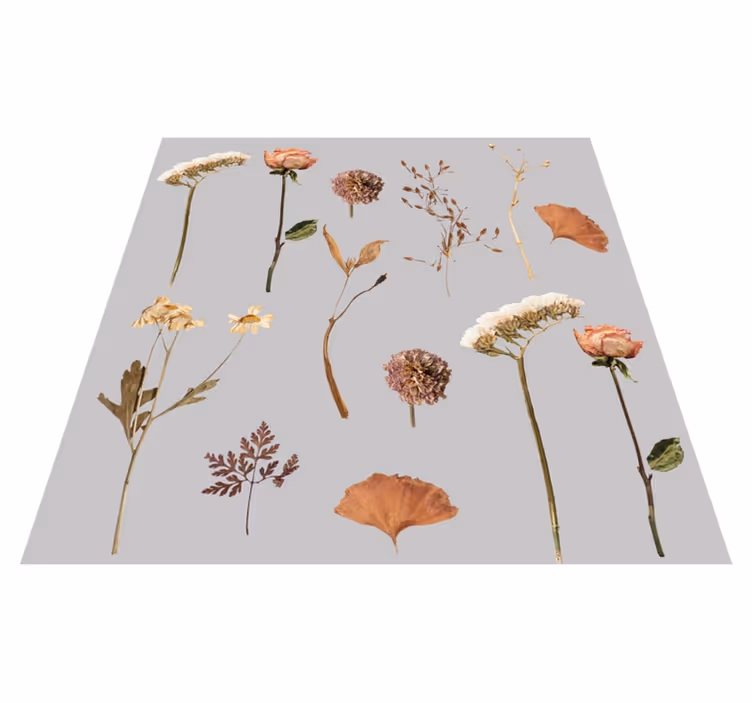 Vinyl tapijt bloemen en planten met gedroogde bladeren - TenStickers