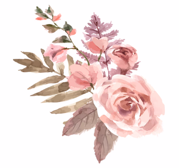 Vinyl tapijt bloemen en planten aquarel compositie - TenStickers