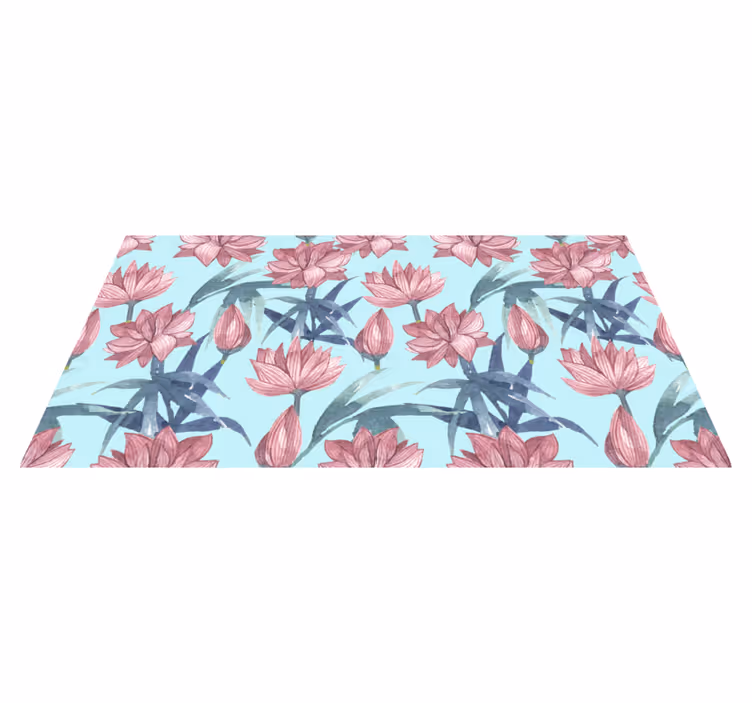 Vinyl tapijt bloemen en planten blauwe aquarel - TenStickers