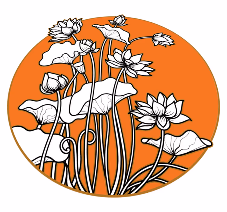 Vinyl tapijt bloemen en planten in lotusillustratiestijl - TenStickers