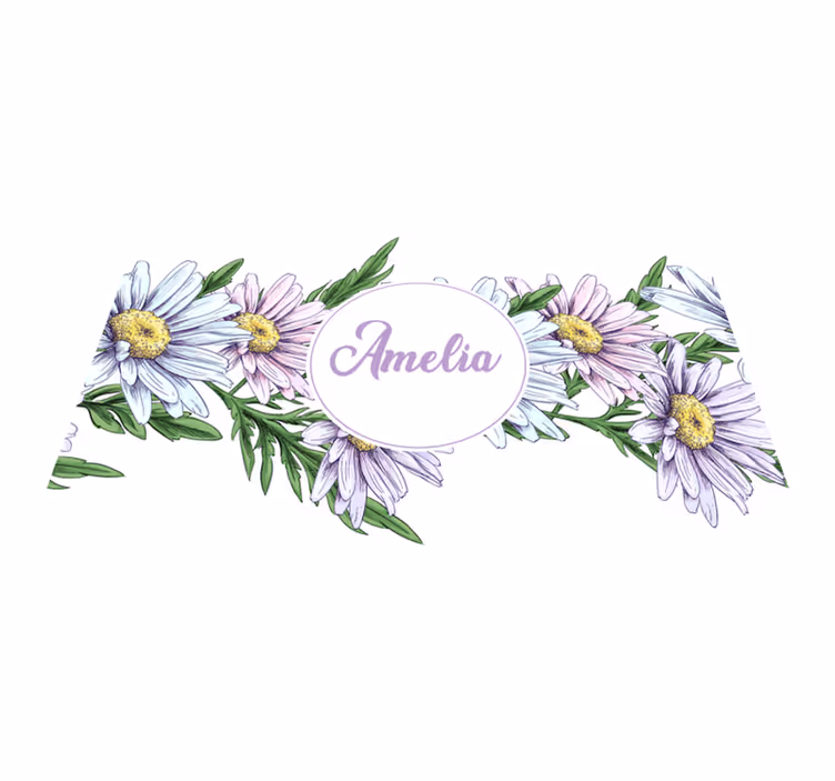 Vinyl tapijt bloemen en planten met naam in madeliefje - TenStickers
