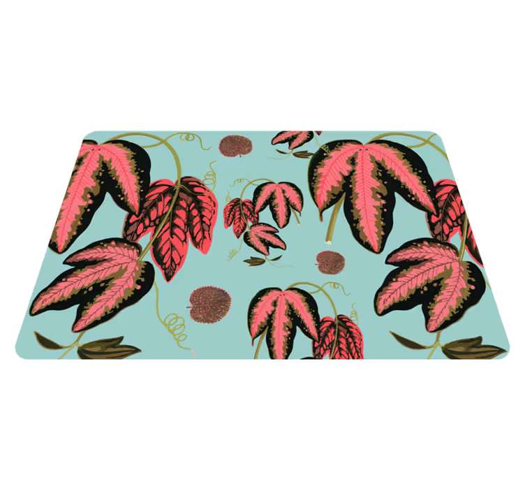 Vinyl tapijt bloemen en planten groen en rood maranta - TenStickers