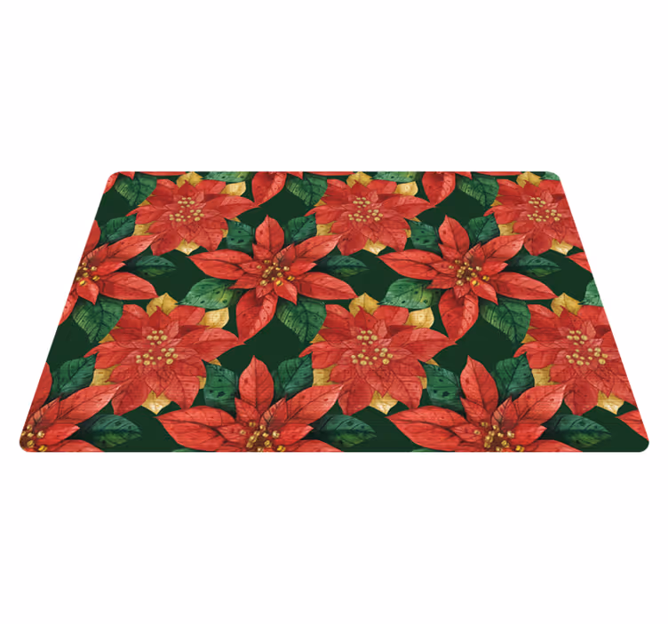 Vinyl tapijt bloemen en planten mooi kerstpatroon rood groen - TenStickers