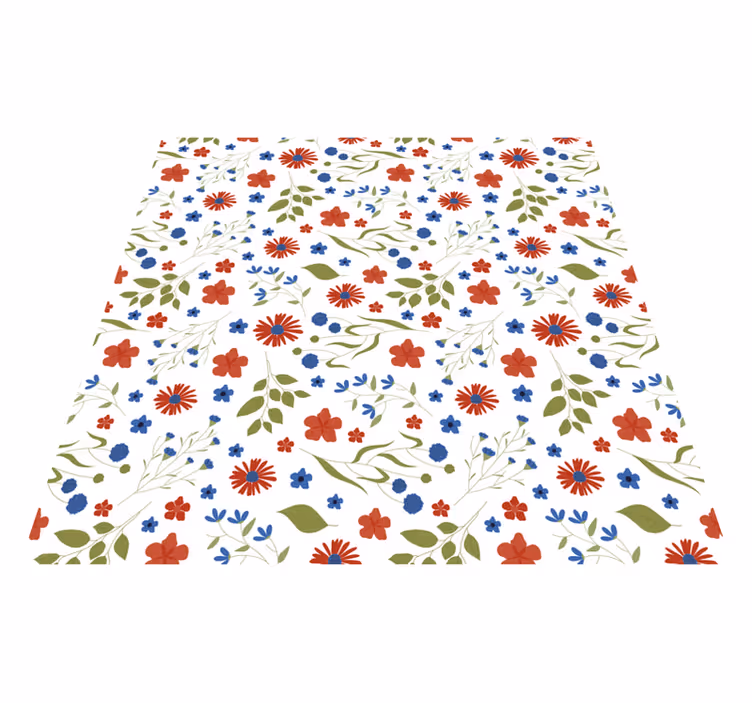 Vinyl tapijt bloemen en planten blauwe en rode patronen - TenStickers