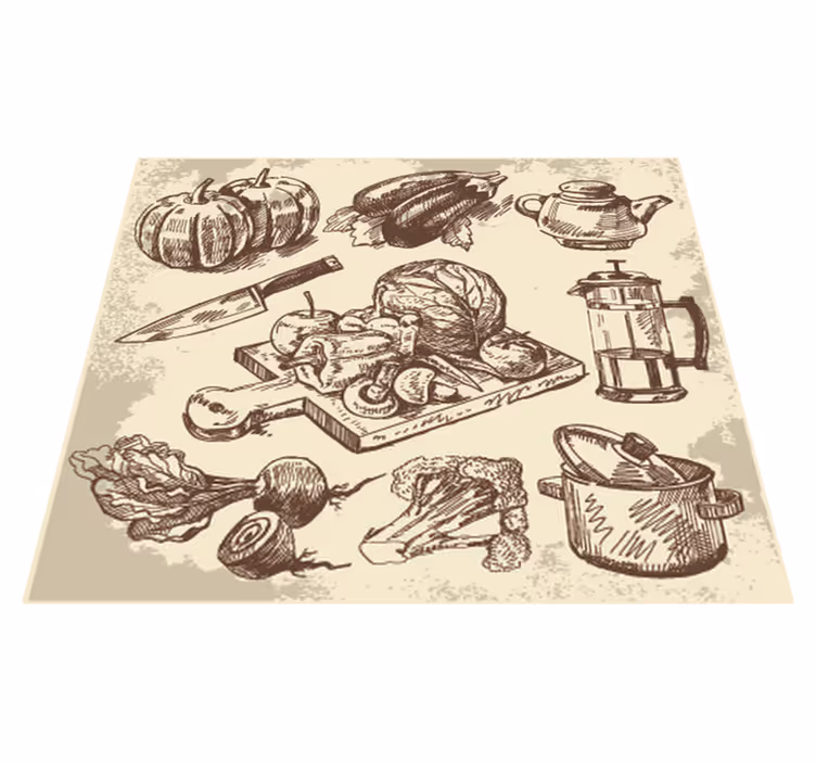 Vinyl vloerkleed keuken vintage illustratie - TenStickers
