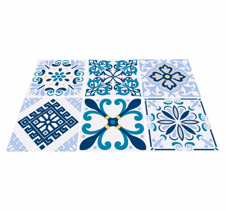 Vinyl vloerkleed keuken blauwe bloementegels - TenStickers