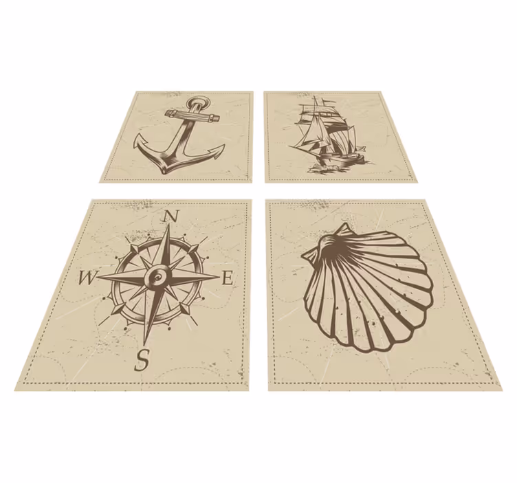 Vinyl vloerkleed badkamer zee-objecten tegels - TenStickers
