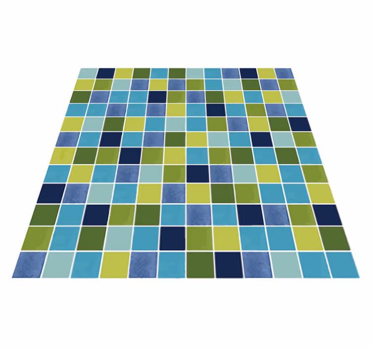 Vinyl vloerkleed badkamer blauwe en groene tegels - TenStickers