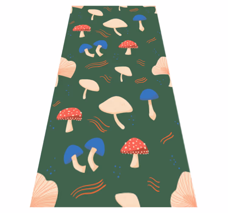Vinyl tapijt bloemen en planten rode en witte paddenstoelen - TenStickers