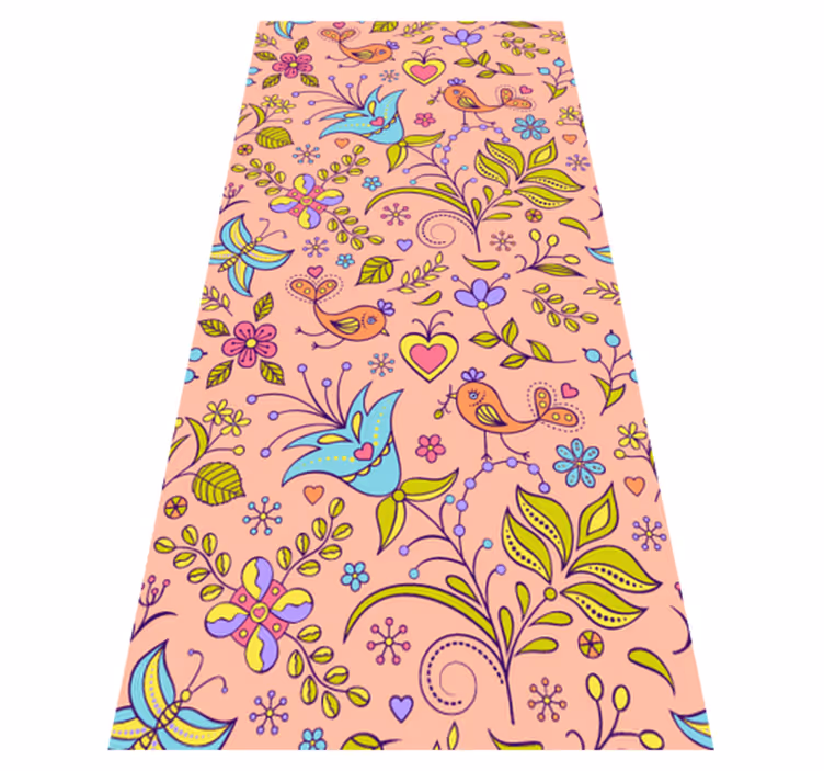 Vinyl tapijt bloemen en planten met vogels en vlinders - TenStickers
