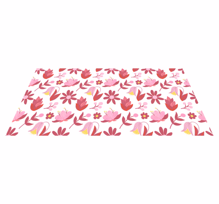 Vinyl tapijt bloemen en planten poolse volkskunst met rood - TenStickers