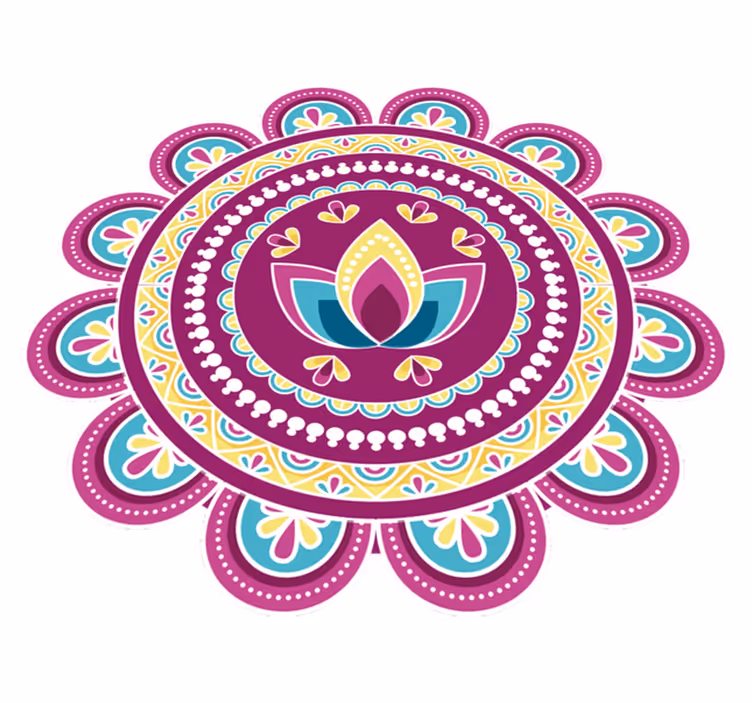 Vinyl tapijt bloemen en planten kleurrijke lotus mandala - TenStickers
