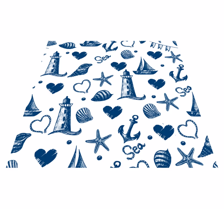 Vinyl tapijt bloemen en planten nautisch thema patroon - TenStickers
