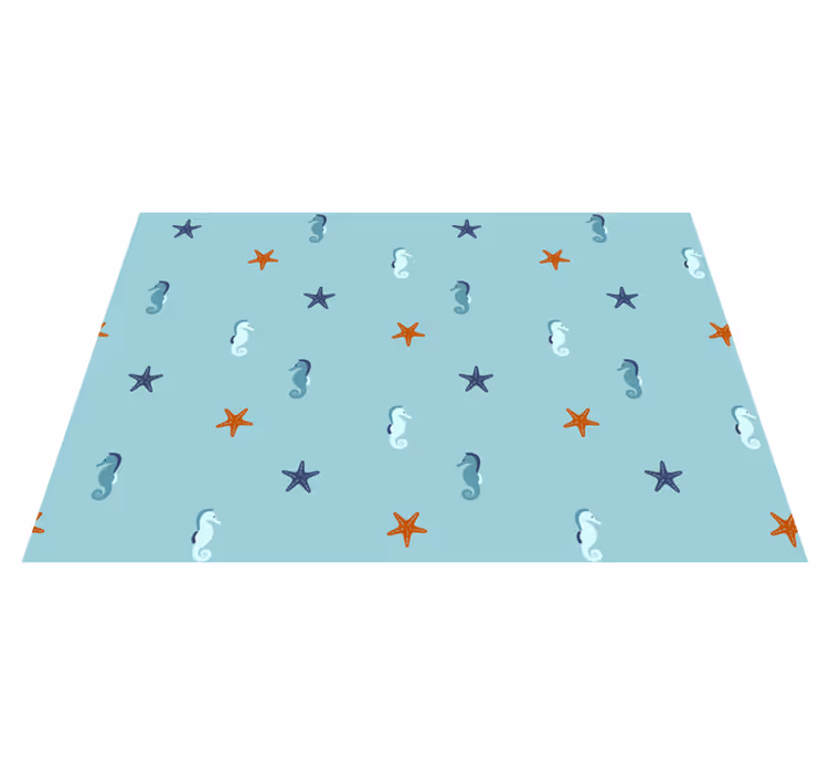 Vinyl tapijt bloemen en planten zeepaard en sterrenvis - TenStickers