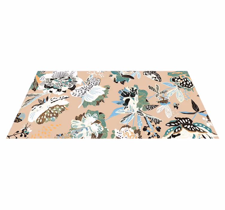Vinyl tapijt woonkamer neutrale beige bloemen - TenStickers