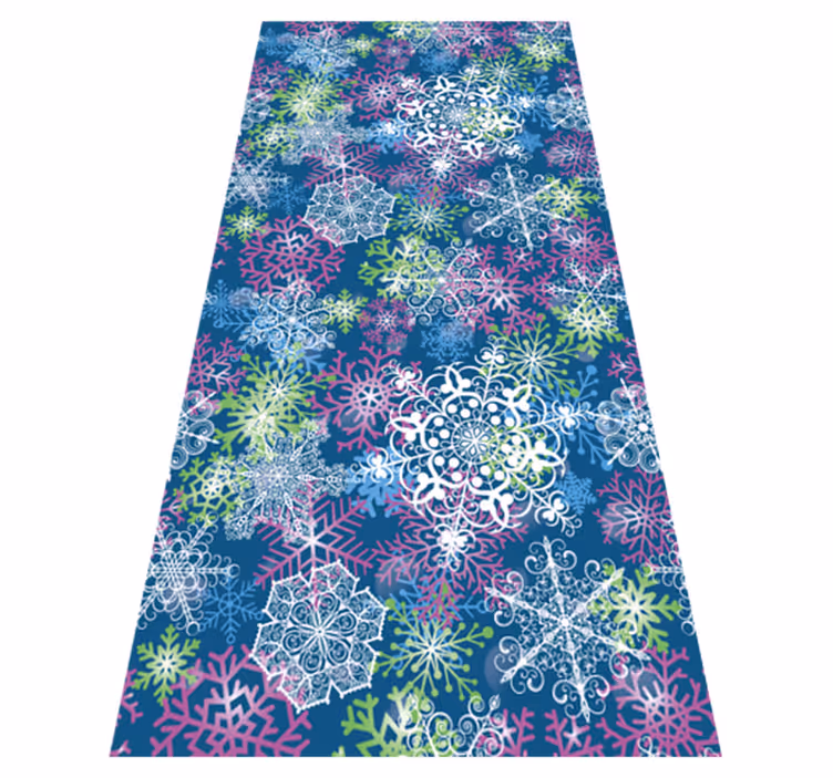 Vinyl tapijt kerstmis verlichte sneeuwvlokken op blauw - TenStickers