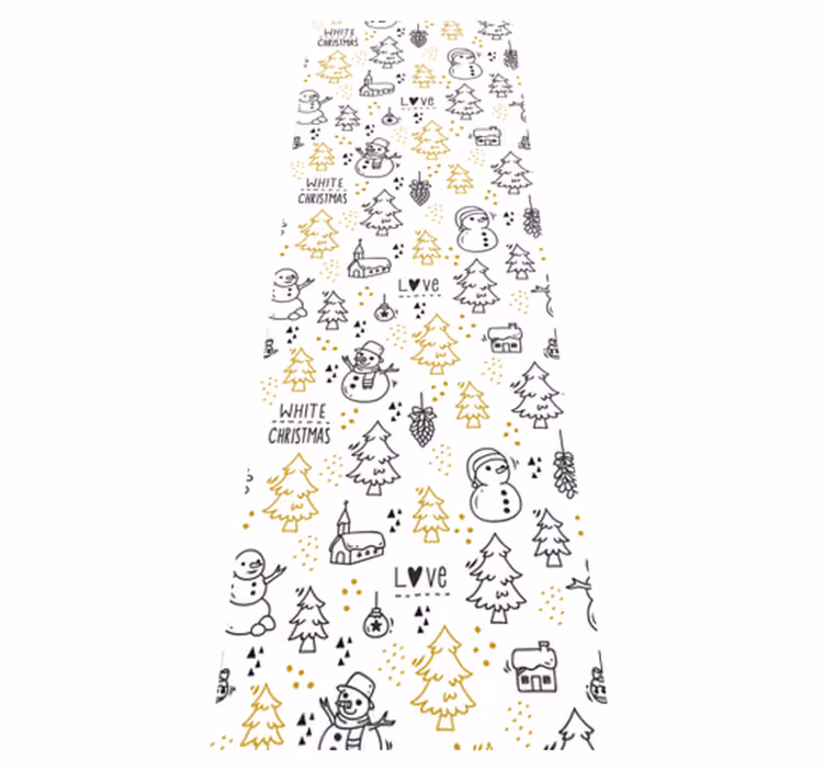 Vinyl tapijt kerstmis zwart en gouden doodles - TenStickers