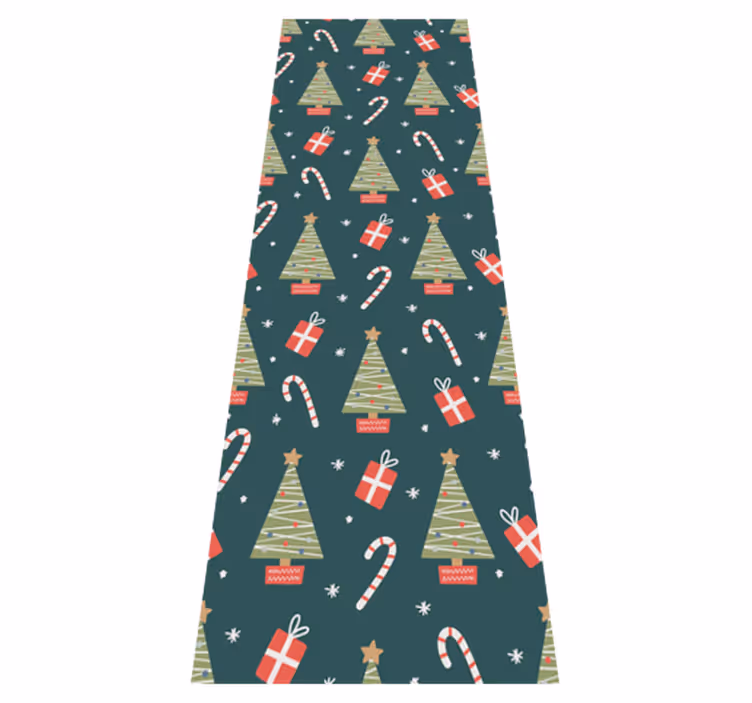 Vinyl tapijt kerstmis kleurrijk patroon met bomen en cadeaus - TenStickers