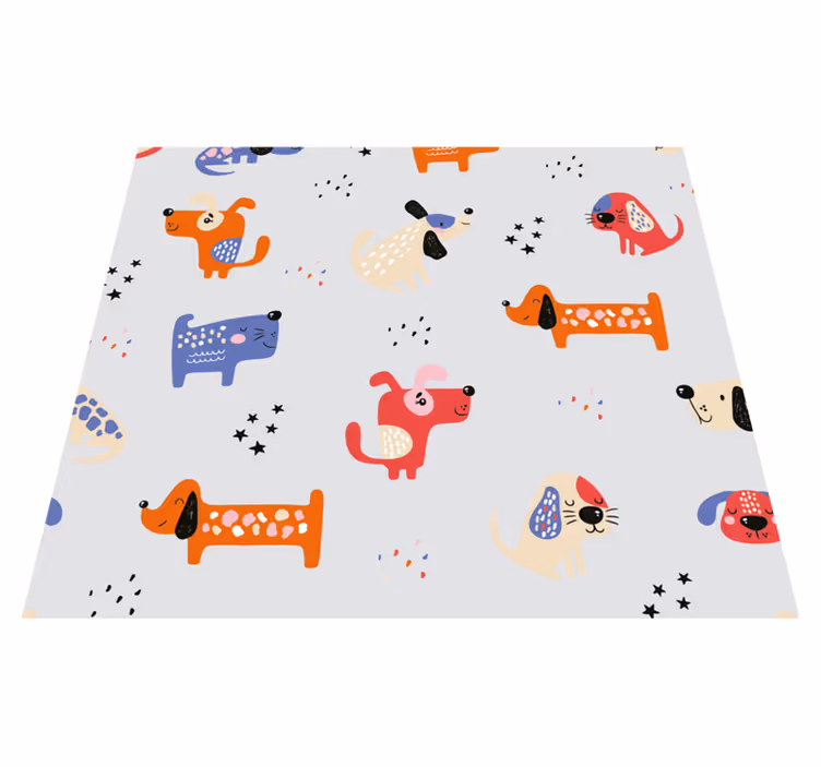 Vinyl tapijt slaapkamer met geïllustreerde honden - TenStickers