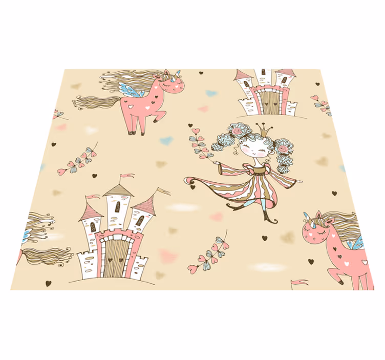Vinyl tapijt slaapkamer eenhoorn kasteel en prinses - TenStickers
