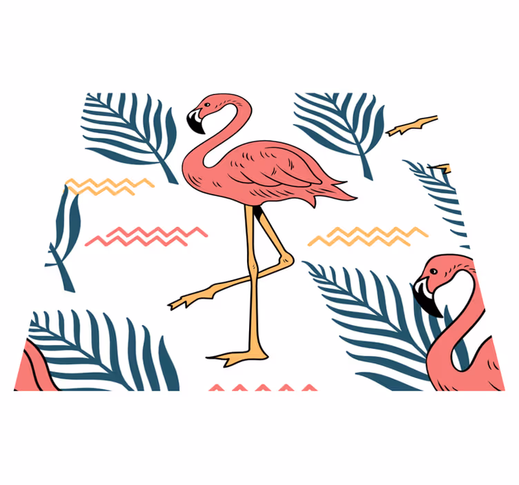 Vinyl tapijt slaapkamer tropische bladeren met flamingo's - TenStickers