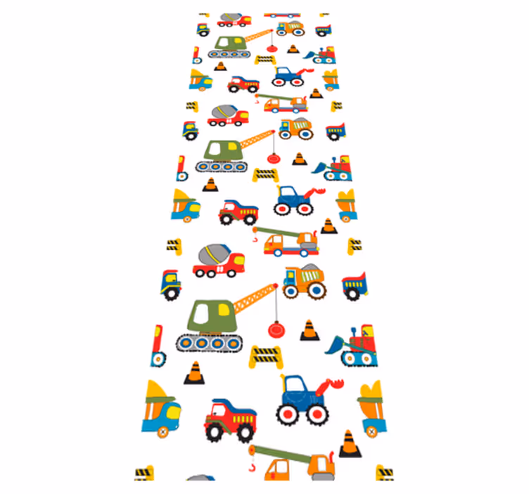 Vinyl tapijt slaapkamer schattig ontwerp graafmachines - TenStickers