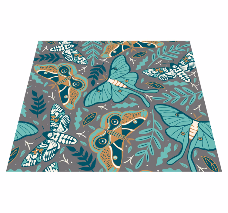 Vinyl tapijt slaapkamer groene en blauwe vlinders - TenStickers