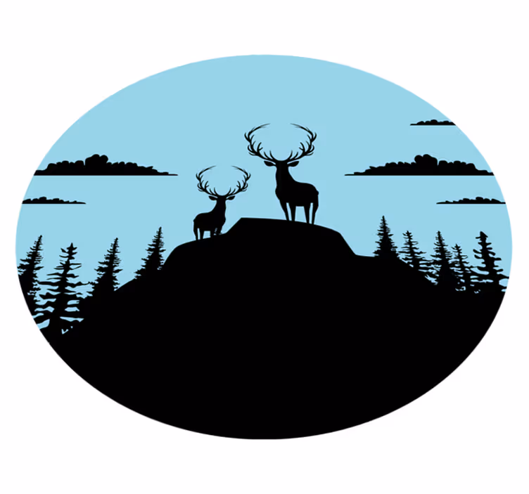 Vinyl tapijt natuur berg met herten - TenStickers