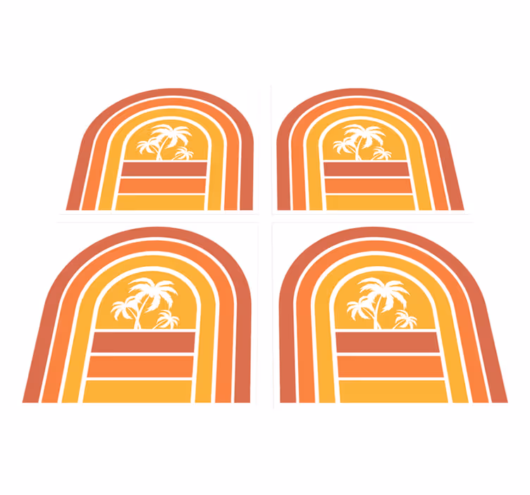 Vinyl tapijt natuur retro zonsondergang en palmen tegels - TenStickers