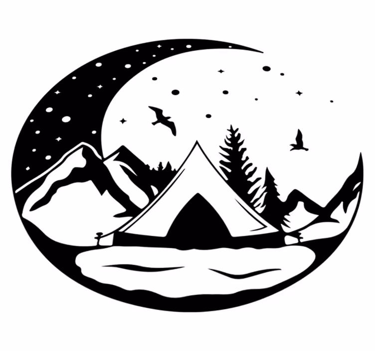 Vinyl tapijt natuur bergen en maan nacht - TenStickers