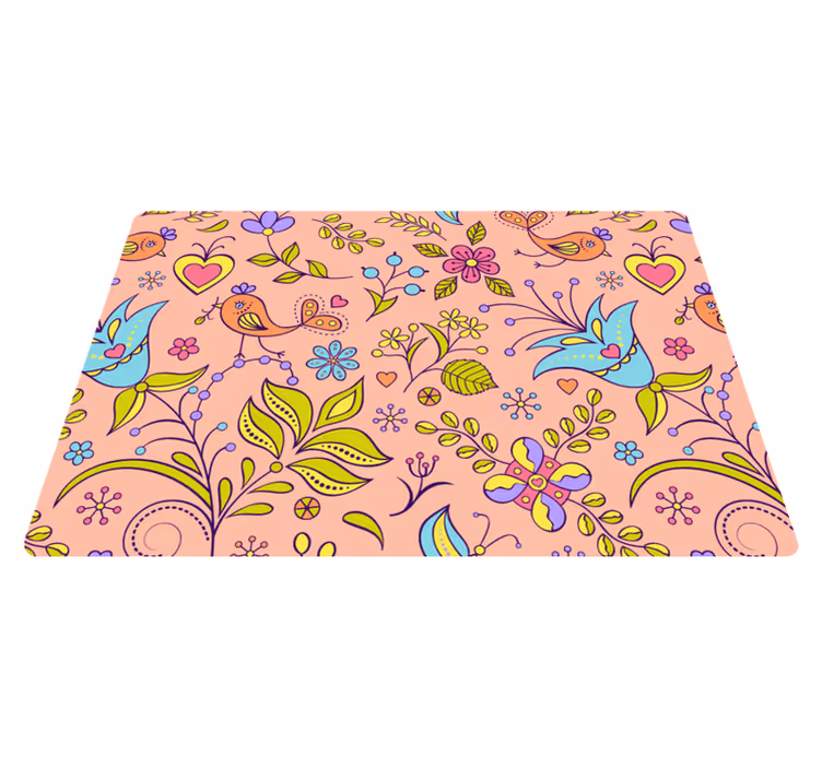 Vinyl tapijt natuur met flora patroon vogels en vlinders - TenStickers