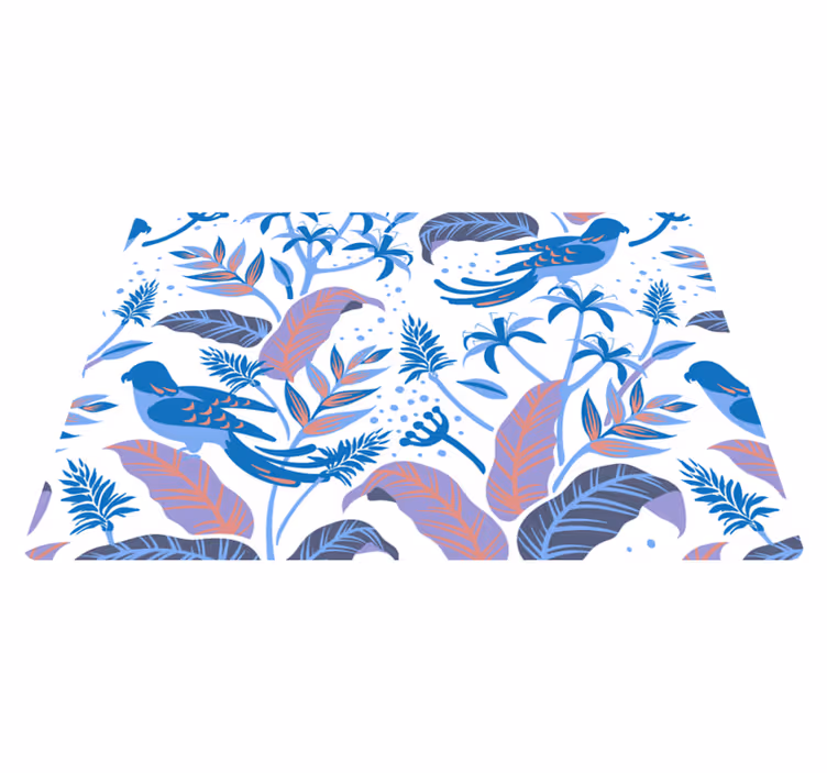 Vinyl tapijt natuur blauwe en roze vogels op bladeren - TenStickers