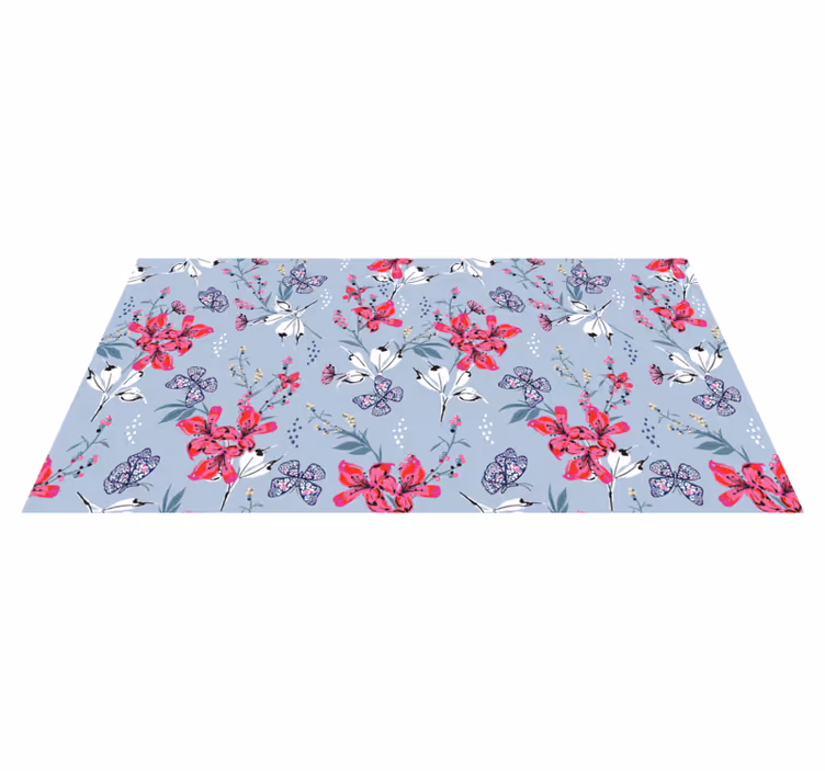 Vinyl tapijt natuur met bloemen en vlinders patroon - TenStickers