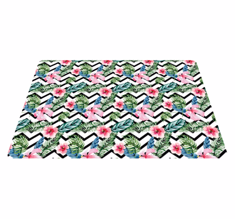 Vinyl tapijt bloemen en planten zigzag tropische lijnen - TenStickers