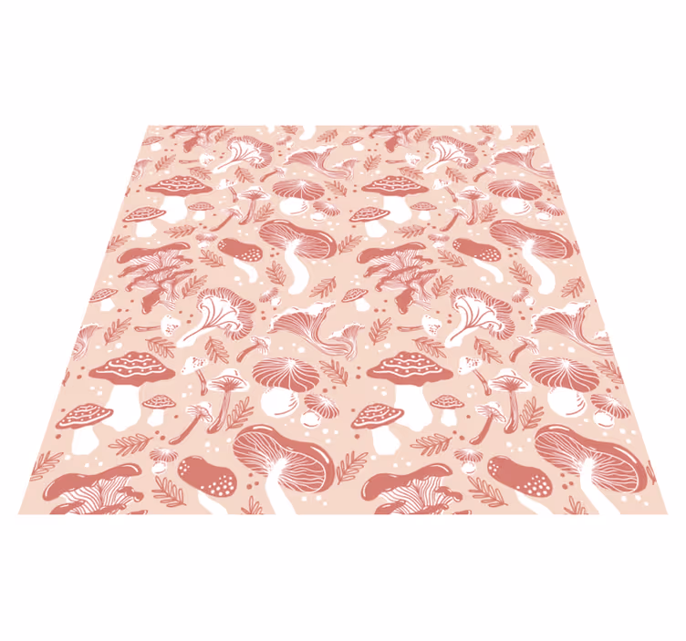 Vinyl tapijt bloemen en planten boschampignons op beige - TenStickers