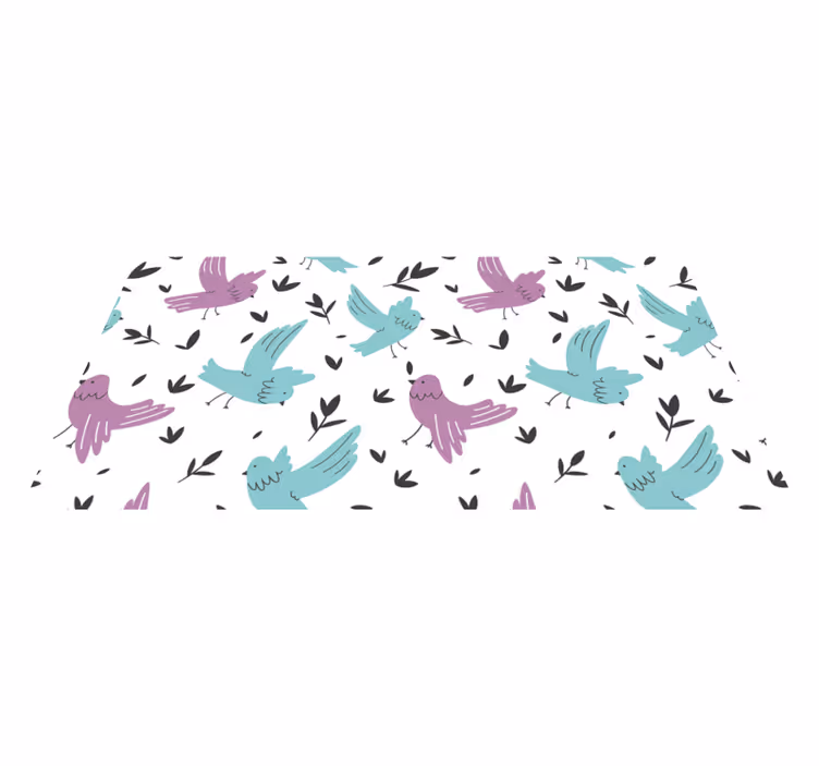 Vinyl tapijt bloemen en planten met blauwe en paarse vogels - TenStickers