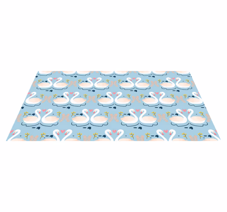 Vinyl tapijt bloemen en planten zwanen in liefde op blauw - TenStickers