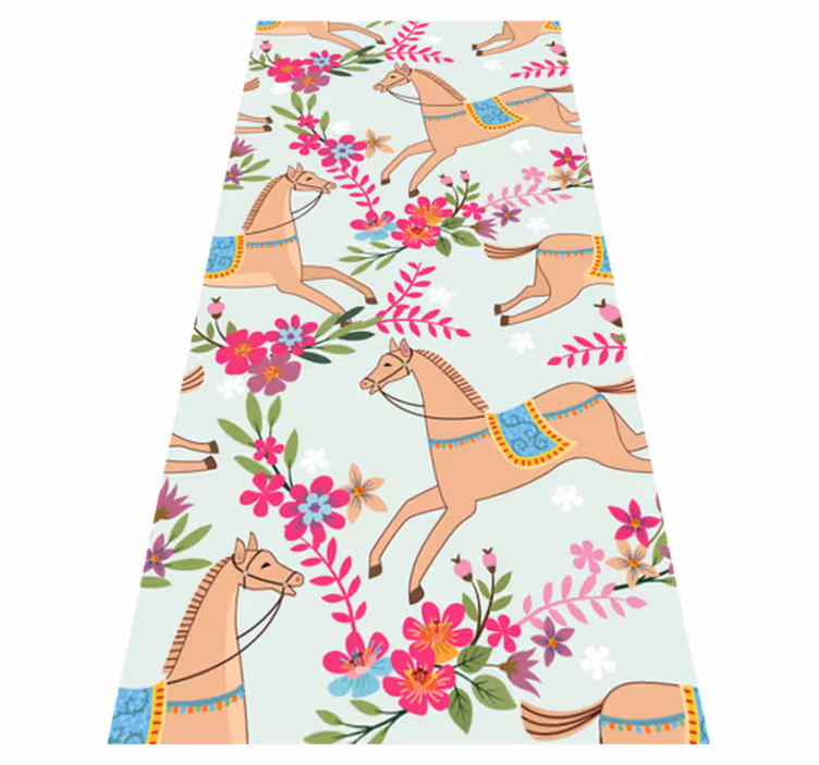 Vinyl tapijt slaapkamer roze bloemen paard patroon - TenStickers