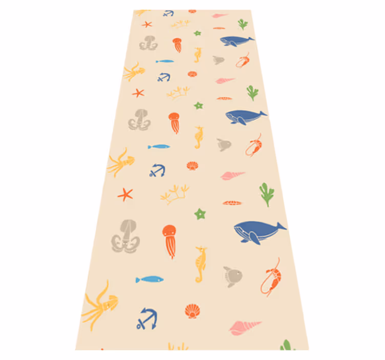 Vinyl tapijt slaapkamer zeedieren op lichtbeige achtergrond - TenStickers