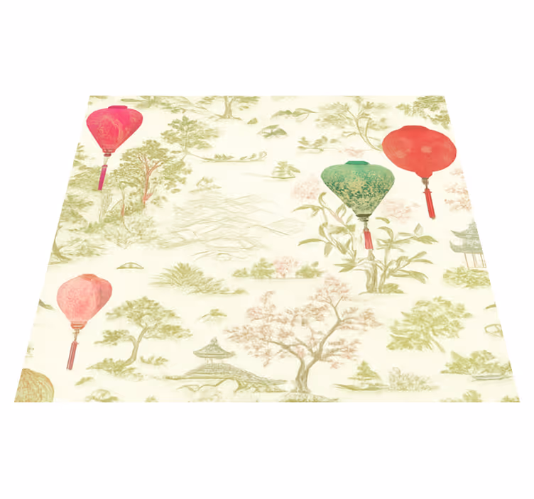 Vinyl tapijt slaapkamer oosters chinoiserie landschap - TenStickers