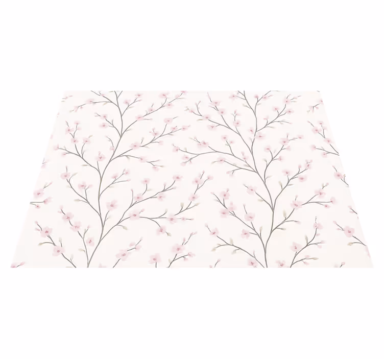 Vinyl tapijt slaapkamer grijze boom met roze bloemen - TenStickers