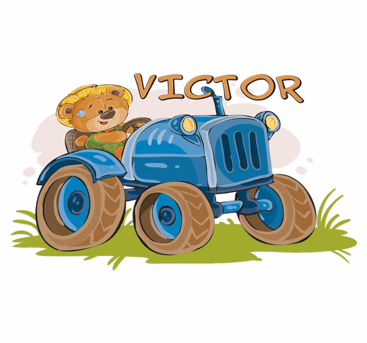 Vinyl tapijt kind tractor personaliseerbaar - TenStickers