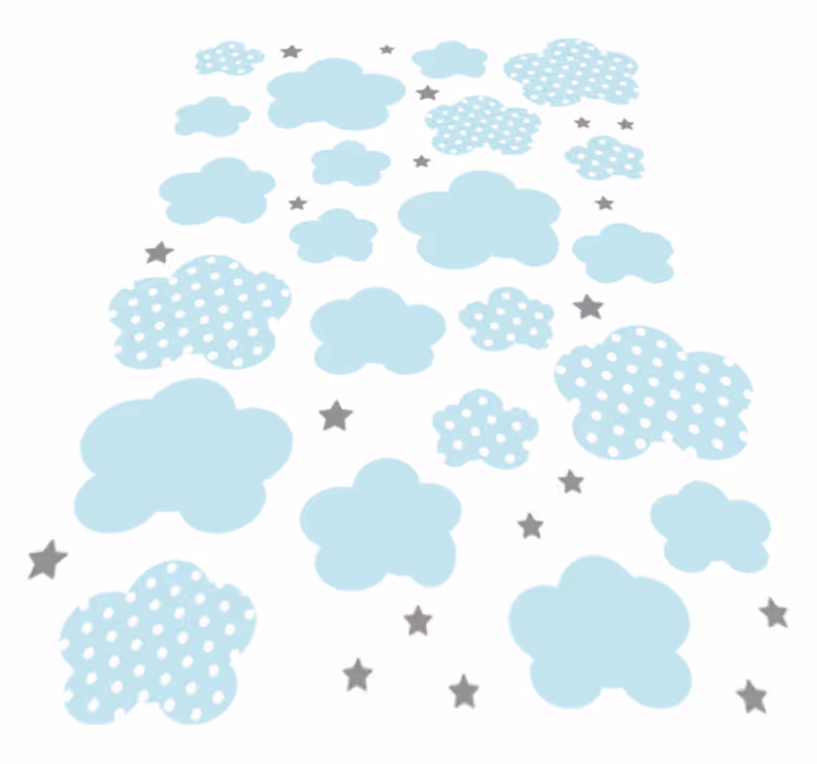 Vinyl tapijt kind blauwe wolken en grijze sterren - TenStickers