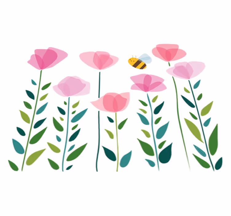 Vinyl tapijt kind roze bloemen en bij - TenStickers