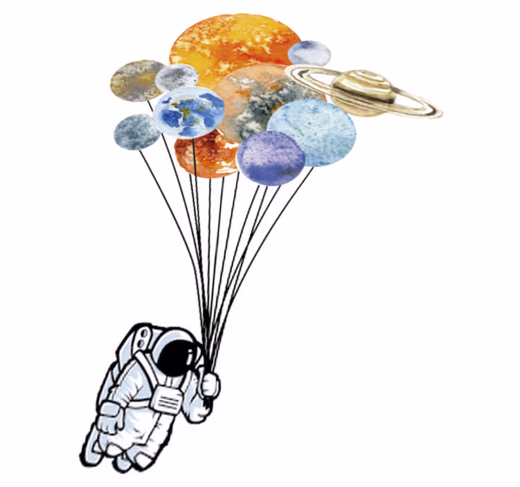 Vinyl tapijt kind astronaut met kleurrijke luchtballonnen - TenStickers
