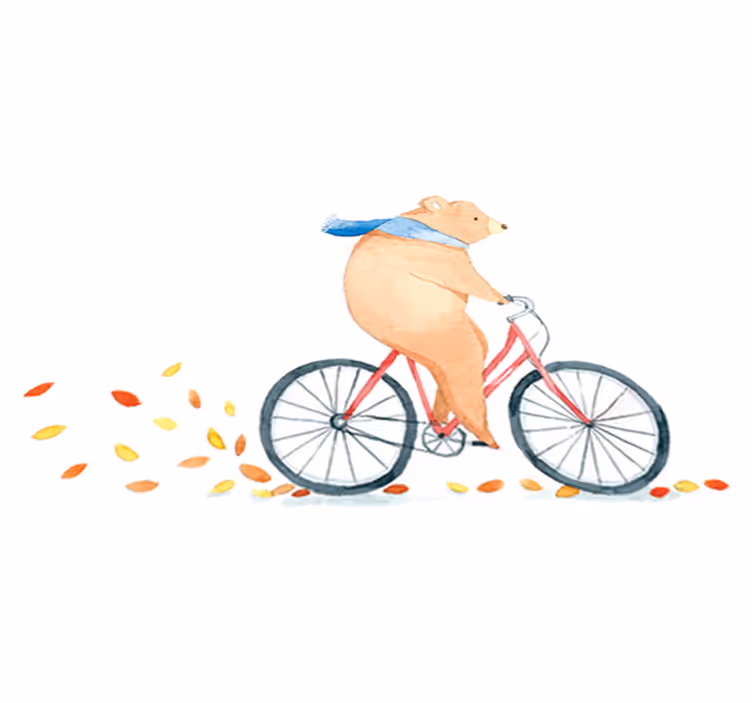 Vinyl tapijt kind met beer op een fiets - TenStickers