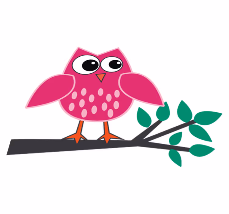 Vinyl tapijt kind roze uil op een tak - TenStickers